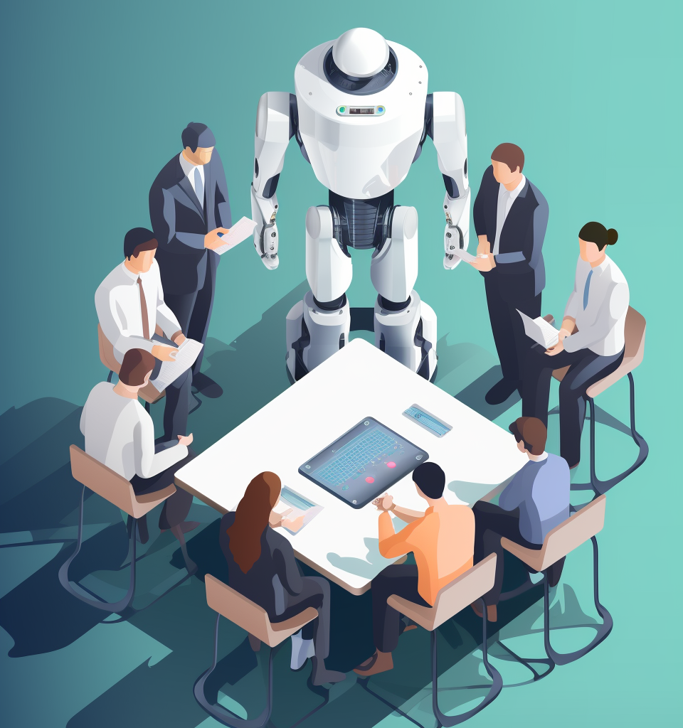 People discussing about giant AI robot