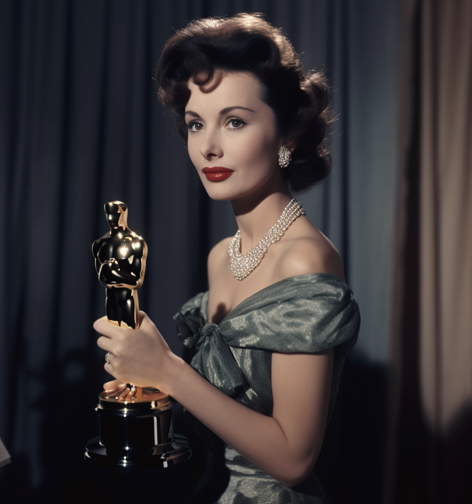 Triumphant actress holding Oscar award