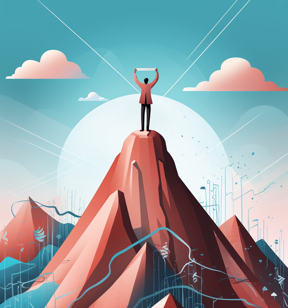 Website owner victorious atop SEO mountain