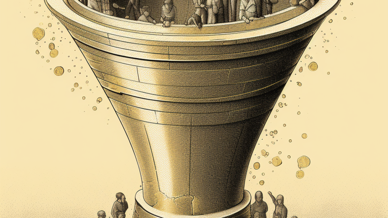Funnel converting people into gold coins