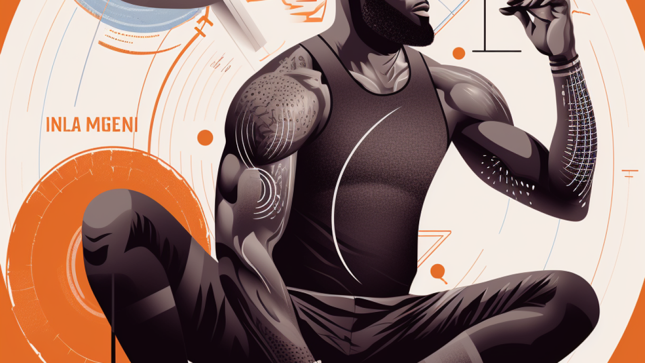 Illustration of LeBron James training with symbols of his routine